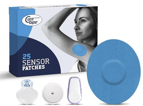 CureTape Sensor Patches - Sensor Fixing Plasters - 25 Covers for Freestyle Libre, Dexcom and Medtronic Guardian Sensors - Fixation Tape for Your Sensor (Blue)