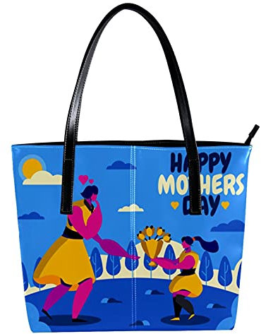 Schultertasche Leichte Casual Schultasche Lehrertasche Handtasche Geldbörse Happy Mother's Day Blau, Mehrfarbig