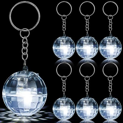 Kigeli 6 Pcs LED Disco Ball Keychains for 70s Music Festival - Light Up Mini Mirror Party Favors and Decorations for 1970 Supplies Accessories