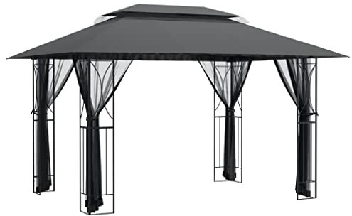 vidaXL Gazebo, tendone da giardino, pergolato, tenda per esterni, tenda per eventi, campeggio, feste, con pareti laterali, in acciaio antracite