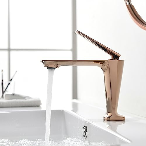 Waschtischarmatur Bad,Warm Und Kalt-1 Loch Waschbecken Armaturen,G1/2 Spritzwassergeschützter Badarmatur Waschbecken,Roségold