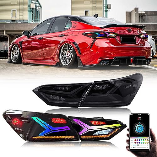 T T-ABC New RGB Taillights Compatible with Camry SE XSE LE XLE TRD Tail Light 2018-2024 Rear Lights Assembly Hybrid 8th Gen Accessories Lambo Version Animation Sequential Custom Back Replacement