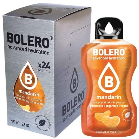 Bolero MANDARIN 24x3g | Jus en poudre sans sucre, édulcoré à la stévia + vitamine C | pour enfants et sportifs | sans gluten, végétalien | saveur de mandarine