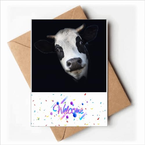Tarjetas de felicitación en blanco con cuerno de observación y vaca lechera