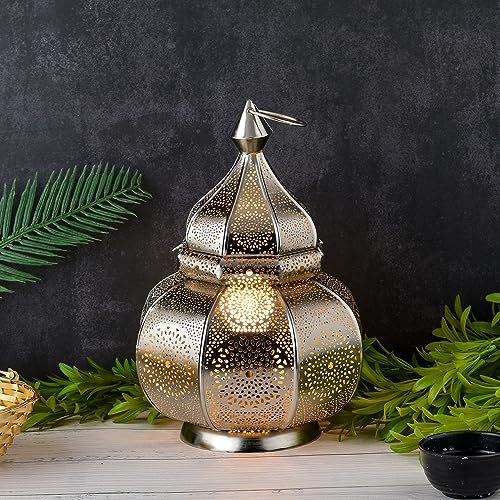 Marrakech - Lampada e lanterna in metallo, 30 cm, colore: Argento