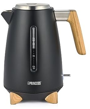 Princess Wasserkocher Pure - 1,7 L - Bambusdesign - 360° drehbar - 3000 W - Mattschwarz