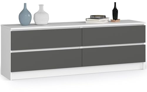 AKORD Kommode K 160 cm | 4 Schubladen | Stehmöbel für Wohnzimmer Schlafzimmer Büro Arbeitszimmer | Edles Design | 16mm Schichtstoffplatte | Farbe Weiß/Graphitgrau