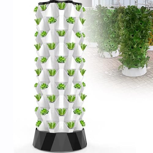 Torre hidropónica - Sistema de cultivo hidropónico para hierbas, frutas y verduras de interior - Torre aeropónica con bomba hidratante, temporizador, adaptador, cama de siembra y macetas,10Layers
