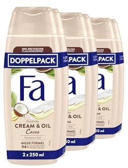 FA Duschgel Cream & Oil Cacao, 2er Pack (3x 2x250ml), pflegende Duschcreme, genieße die milde & vegane Formel mit dem verwühnenden Duft von Kakaobutter, 94% Inhaltstoffe natürlichen Ursprungs