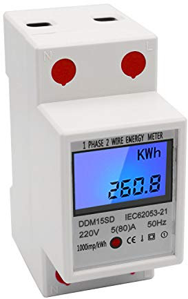 Compteur d'énergie,Sunydog monophasé DIN-Rail 5-80A 220V 50Hz Compteur électronique KWh avec afficheur numérique à rétroéclairage LCD DDM15SD