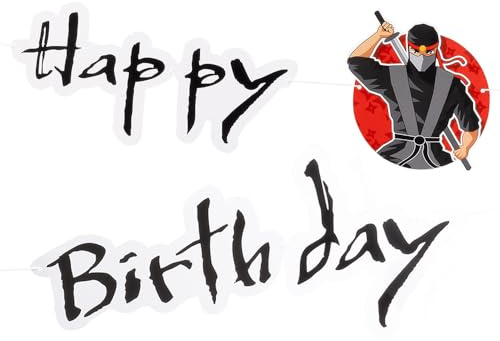 120 cm Happy Birthday Party Chain Manga Ninja as Decoration for Children's Birthday Parties and Parties Karate Fighter Children's Birthday Garland Bunting Flag
