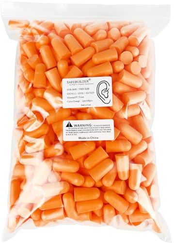SAFEBUILDER SNR 38dB Ear Plugs 500pcs Foam Earplugs Soft Disposable Ear Protection for Workers,Sleeping,Outdoor,Factory Hearing Protection NRR 32dB (500pcs Ear Plugs)