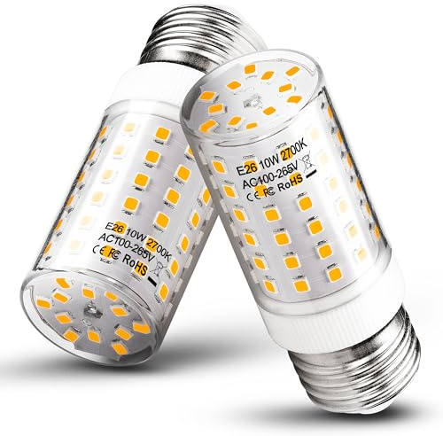 100 Watt Equivalent E26 LED Corn Light Bulb 2700K Warm White 1200lm 10W E26 Edison Base LED Candelabra Bulbs for Chandelier Pendant Ceiling Fan Lighting Wall Sconces Refrigerator, Non-dimmable, 2 Pack