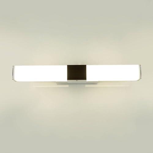 Licht-Erlebnisse LED Wandleuchte Edelstahl Kunststoff in Chrom Weiß IP44 Badezimmer B:40 cm 4100 K 630 lm neutralweiß Spiegel Wandlampe Bad HAILEY