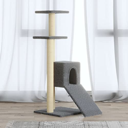 Homvdxl Katzenbaum Turm mit Katzenhaus für Indoor-Katzen, 92 cm, Katzenturm, Aktivitätszentrum, Katzenmöbel mit Kratzbaum, Sprungplattform und Kletterleiter - Hellgrau