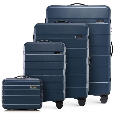 WITTCHEN COMODO Line Hard Case Set 3-delat bagage- och kosmetikfodral Trolleyväska Lätt transportväska med 4-hjulskombinationslås Mörkblå