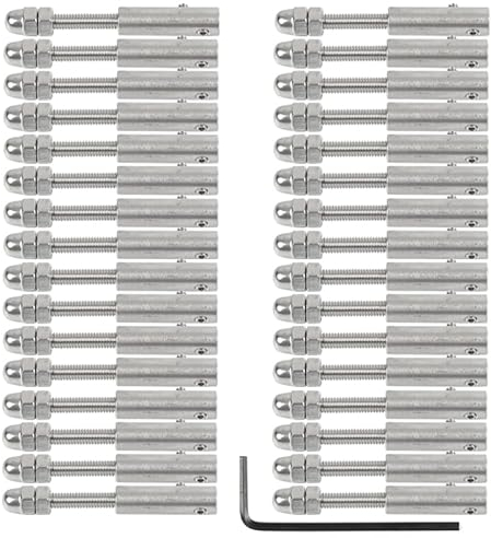 Drehseilklemmen 32 Stück Kabelgeländer-Drahtseil, 3 mm, 1/8 Zoll Gewindebolzen, Spannung, Endmontage, Klemme, Kreuzklemme mit Schraubbolzen DrahtseilhüLsen