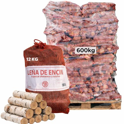 Palet 50 Sacos Leña Encina 12kg Alta Densidad 600kg Total Madera Dura Natural Fuego Lento Calor Intenso Ideal Restaurantes Casas Rurales Calderas Hostelería Profesional Bajo Residuo Entrega Única