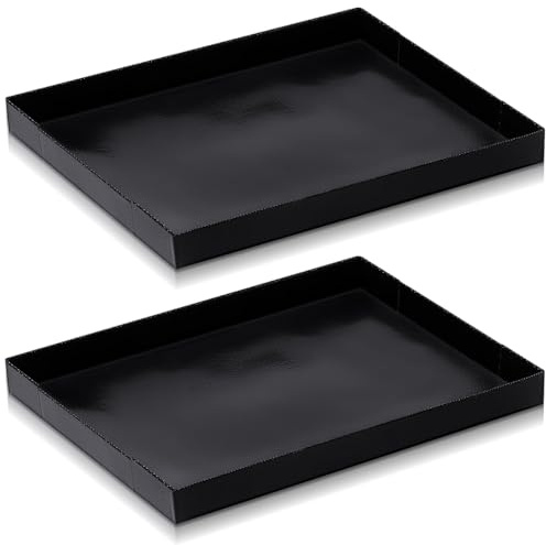 Teenyyou 2 Pcs 8.5'' x 11.5'' x 1'' PTFE Solid Oven Basket, Cooking Oven Trays, Non Stick Kitchen Cooking Basket, Black Baking Sheet, Trays for Accessories Chips Chicken Wings Bread Heating