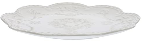 CIYODO Ceramic Dessert Plate Embossed Lace Edge Large Round Food Plate for Steak Pasta Breakfast Afternoon Tea Set of 6 Vintage Style