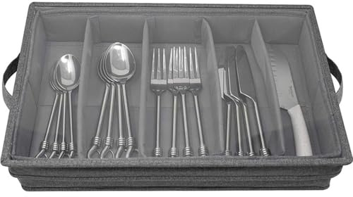 UCK-KIT Estuche de Almacenamiento de Plata, Caja del Organizador de Cubiertos de Plata con divisores y Tapa extraíble fácil Llevar manijas Protege y Organiza los Cubiertos