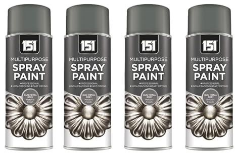 PEBBLE HUG 151 Multipurpose G-U-N Metal Grey Spray Paint, Rust-Resistant, Including Metal, Wood, Plastic, Durability, Ideal For Both Indoor And Outdoor Projects, 400ml, (4 Pcs)