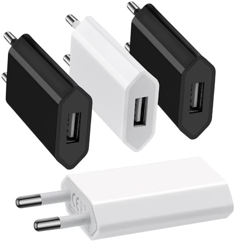4 STK Slim USB Ladestecker Netzteil Stecker 5V/1A, USB Ladegerät Stecker 5W | Stecker für USB Ladekabel, Netzstecker Steckdosenadapter für Handy Tablets MP3 Kamera eBook USB Charger