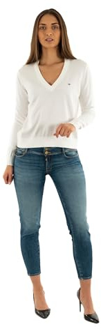 Tommy Jeans Jersey Mujer Essential con Cuello de Pico, Blanco (Ecru), L