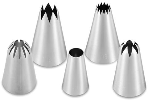 5 Stück Spritzbeutel Mit Tüllen,SpritztüLlen,Groß Für Mit Profi Spritzsack Set,Teigspritze Piping,304 Edelstahl Garnierspritze,Gebäckspritze Sahnespritze,Torten Churros,Tülle Mehrweg,Spritztülle