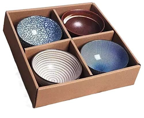 ZDEZHI Schalen 4-teilig Keramik-Reisschüssel Porzellan-Reisschüssel mit Geschenkbox Besteckset