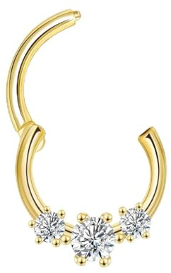 Lantine 925 silver septum piercingring – 16 g stavtjocklek med 5A zirkonia – innermått 8 mm – elegant design i guld, Sterlingsilver Kubisk Zirkonia