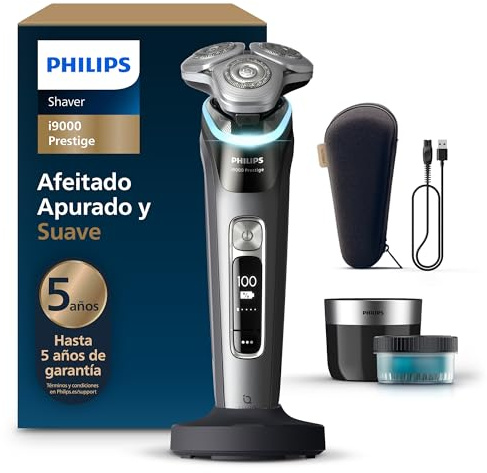 Philips Shaver i9000 Prestige, Wet & Dry Electric Shaver, Dark Slate, with Skin IQ Technology, Triple Lift & Cut System, 360 Rotating Dual SteelPrecision Blades, Quick Clean Pod, Model XP9202/30