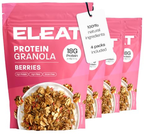 ELEAT | High Protein Healthy Granola Breakfast | Mixed Berries | Mixed Berries & Nuts Cereal | Low Sugar & High Fibre Snack | 4x Mixed Berries