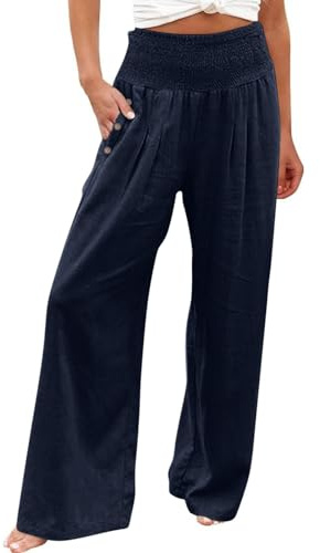Femme Été Coton Lin Pantalon Jogging Large Detente Haute Pantalon Blanc Femme Coton Lin Chic Et Elegant Large Taille Elastique Souple Vêtements Mes Commandes Passées 2#Marine XL
