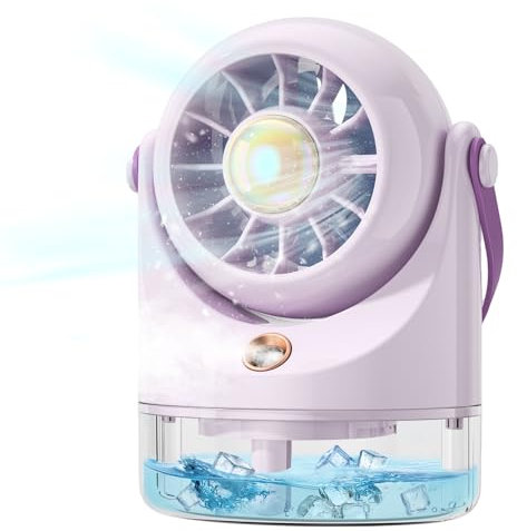 Tischventilator Sehr Leise, Mini Ventilator Usb, Mini Klimaanlage Mobil mit Akku, Klein Ventilatoren Batteriebetrieben fur Camping Reise Büro Portable Spray Kühlung Table Luftkühler Cooling Fan Lila