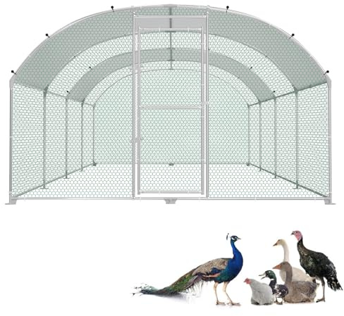 LZQ Hühnerstall Freilaufgehege Hühner Hühnergehege 3x8 m Verzinkter Metall Haustierkäfig Hühnerhaus Geflügelstall mit Sonnenschutz Dach und Tür Freigehege für Hühner Hasen Kleintiere
