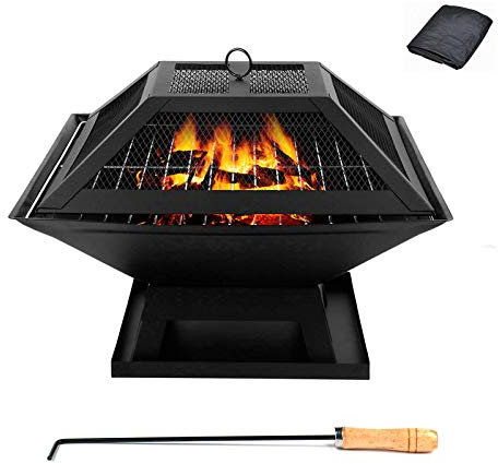ZJFHEYUO Pozzi del Fuoco Portatili per Esterni, braciere per Barbecue a Legna, con parascintille, Camino, Poker, braciere