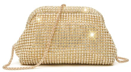 HuiYStar Glittrande Strass Axelväska för Kvinnor, Gnistrande Diamant Moln Kvällsväska för Fest och Bröllop, Guld