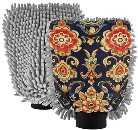 Guantes de lavado de coche con diseño floral dorado de estilo asiático, guantes de lavado de coche, sin arañazos, esponjas de lavado de coche