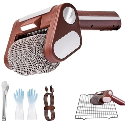 Limpiador Eléctrico para Parrilla Shaker, Cepillo Giratorio sin Cerdas, Inalámbrico y Recargable, Tambor Desmontable de Acero Inoxidable, 350 RPM, Limpieza de Alta Velocidad (A)