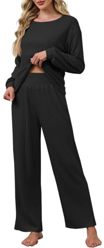 CheChury Conjunto Punto Mujer Conjuntos de 2 Piezas Mangas Largas Jersey y Pantalones Pierna Ancha Chic y Elegante Traje de Casa Cómodo Pijamas Holgado Casual Conjunto Chandal Mujer Completo Invierno