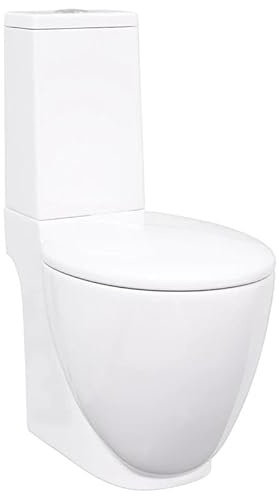 Inodoro de cerámica redondo para baño con salida vertical - Cerámica blanca para baños modernos - duradero y fácil de limpiar
