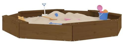 Sandkasten aus Holz, Spiele für den Außenbereich, für Kinder, mit Sitzen, achteckiger Honig, massives Kiefernholz, 159,5 x 159,5 x 20 cm