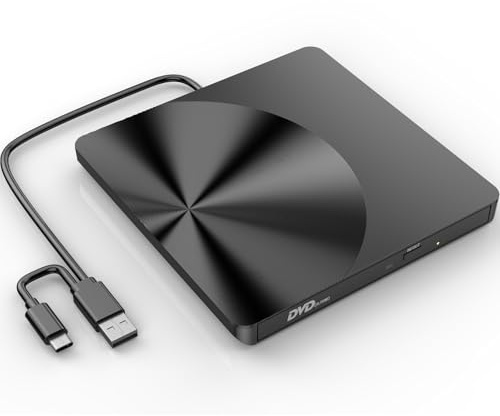 TEMZICK Graveur CD externe USB 3.0 portable CD/DVD +/-RW Slim DVD/CD ROM graveur pour ordinateur portable PC de bureau Windows et Linux OS Apple Mac MacBook Pro