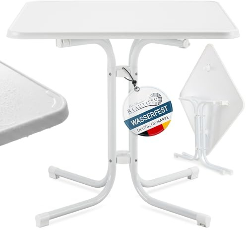 Beautissu Bistrotisch Eckig Stabiler Gartentisch Balkontisch Wetterfest | 60x60 cm Weißer Esstisch Klein Balkon Garten Küche Bistro Tisch Beistelltisch Campingtisch Gastro Bistroni