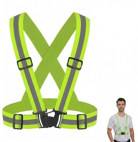 Chaleco Reflectante Arnés Elástico de Alta Visibilidad, Chaleco Seguridad Ajustable para Coche, Moto, Bicicleta y Running, Bandas Reflectantes para Emergencias y Deporte, Verde Fluorescente