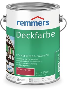 Remmers Deckfarbe schwedischrot, 2,5 Liter, Deckfarbe für innen und außen, Wetterschutzfarbe viele Untergründe, hochdeckend, wetterfest