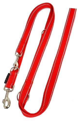 elropet Hundeleine Doppelleine Gurtband reflektierend 25mm 5,00m rot 5fach verstellbar für große und gräftige Hunde