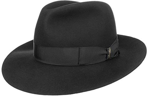 Borsalino Breitrand Bogarthut Haarfilzhut Filzhut Herrenhut Damen/Herren - Bogart Hut mit Futter, Ripsband Frühling-Sommer Herbst-Winter - 56 cm schwarz