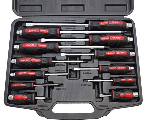US PRO B1503 - Juego de destornilladores de estrella Pozidriv (12 piezas), color negro y rojo